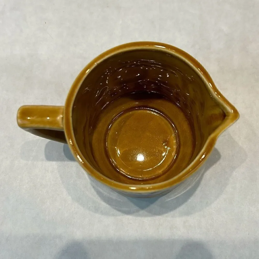 VTG Ceramic Measuring Cups 1/2 & 1 Cup Stamped JAPAN Brown Tan Fruit Apples Pear